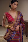 Buy_Irrau by Samir Mantri_Multi Color Blouse And Saree Chinon Chiffon Printed Floral Stripe V Neck With 