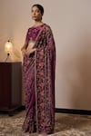 Buy_Irrau by Samir Mantri_Purple Blouse And Saree Georgette Printed Floral Stripe Round Nimi With_Online_at_Aza_Fashions