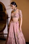 Irrau by Samir Mantri_Pink Blouse And Lehenga Crepe Embroidery Sequin Raahi Paisley Bridal Set_at_Aza_Fashions