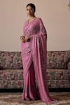 Buy_Irrau by Samir Mantri_Pink Blouse And Saree Georgette Embroidery Sequin Leaf Neck Alika Floral With_at_Aza_Fashions