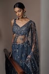 Buy_Irrau by Samir Mantri_Grey Blouse And Saree Net Embroidery Sequin V Neck Avani Flower With _Online_at_Aza_Fashions