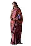 Buy_Irrau by Samir Mantri_Multi Color Satin Printed Floral Halter Neck Sarayi Stripe Saree With Blouse _Online_at_Aza_Fashions