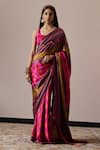 Buy_Irrau by Samir Mantri_Multi Color Satin Printed Florette Square Neck Ashni Saree With Blouse _at_Aza_Fashions