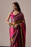 Buy_Irrau by Samir Mantri_Multi Color Satin Printed Florette Square Neck Ashni Saree With Blouse _Online_at_Aza_Fashions