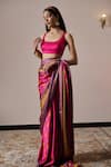 Irrau by Samir Mantri_Multi Color Satin Printed Florette Square Neck Ashni Saree With Blouse _at_Aza_Fashions