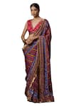 Irrau by Samir Mantri_Multi Color Saree Chinnon Chiffon Printed Floral Stripe Mahi _Online_at_Aza_Fashions