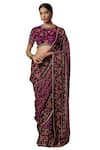 Irrau by Samir Mantri_Purple Georgette Printed Floral Stripe Nimi Border Embroidered Saree _Online_at_Aza_Fashions