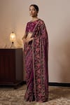 Buy_Irrau by Samir Mantri_Purple Georgette Printed Floral Stripe Nimi Border Embroidered Saree _Online_at_Aza_Fashions