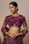 Buy_Irrau by Samir Mantri_Purple Georgette Printed Floral Stripe Round Neck Nimi Blouse _at_Aza_Fashions