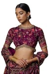 Buy_Irrau by Samir Mantri_Purple Georgette Printed Floral Stripe Round Neck Nimi Blouse _Online_at_Aza_Fashions