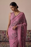 Buy_Irrau by Samir Mantri_Pink Georgette Embroidery Sequin Alika Flower Saree _Online_at_Aza_Fashions