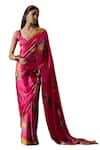 Irrau by Samir Mantri_Fuchsia Satin Printed Floral Anaya Saree _Online_at_Aza_Fashions