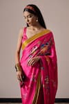 Buy_Irrau by Samir Mantri_Fuchsia Satin Printed Floral Anaya Saree _Online_at_Aza_Fashions