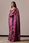 Buy_Irrau by Samir Mantri_Purple Satin Printed Floral Vine Tara Saree _at_Aza_Fashions