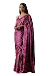 Irrau by Samir Mantri_Purple Satin Printed Floral Vine Tara Saree _Online_at_Aza_Fashions