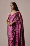 Buy_Irrau by Samir Mantri_Purple Satin Printed Floral Vine Tara Saree _Online_at_Aza_Fashions