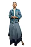 Buy_Shruti Sancheti_Blue Cotton Embroidered Kantha Collared Patchwork Jacket  _Online_at_Aza_Fashions