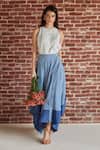 Buy_Shruti Sancheti_Blue Cotton Checkered Pattern Asymmetric Skirt _at_Aza_Fashions