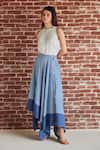Shop_Shruti Sancheti_Blue Cotton Checkered Pattern Asymmetric Skirt _at_Aza_Fashions