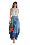Shruti Sancheti_Blue Cotton Checkered Pattern Asymmetric Skirt _Online_at_Aza_Fashions