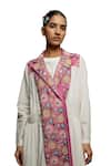 Shruti Sancheti_White Cotton Checkered Tiered Trench Jacket  _Online_at_Aza_Fashions