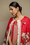 Shruti Sancheti_Red Jamdani Embroidered Thread Round Floral Bird Cape  _Online_at_Aza_Fashions