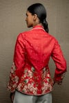 Shop_Shruti Sancheti_Red Cotton Embroidered Floral Lapel Collar Jacket With Belt _at_Aza_Fashions