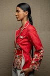 Buy_Shruti Sancheti_Red Cotton Embroidered Floral Lapel Collar Jacket With Belt _Online_at_Aza_Fashions