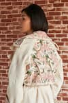 Shop_Shruti Sancheti_Off White Cotton Embroidered Floral Shawl Long Trench Jacket With Belt  _at_Aza_Fashions