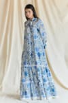 Buy_Shruti Sancheti_Blue Habutai Printed Chintz Frilled Lace Embroidered Maxi Dress  _at_Aza_Fashions