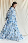 Shop_Shruti Sancheti_Blue Habutai Printed Chintz Frilled Lace Embroidered Maxi Dress  _at_Aza_Fashions