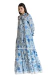 Shruti Sancheti_Blue Habutai Printed Chintz Frilled Lace Embroidered Maxi Dress  _Online_at_Aza_Fashions