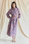 Buy_Shruti Sancheti_Purple Viscose Printed Paisley Collared Shirt Dress With Belt  _at_Aza_Fashions