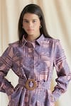 Shruti Sancheti_Purple Viscose Printed Paisley Collared Shirt Dress With Belt  _Online_at_Aza_Fashions