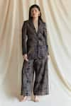 Buy_Shruti Sancheti_Black Viscose Print Paisley Checkered Lapel Collar Blazer With Pant  _at_Aza_Fashions