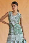 Shruti Sancheti_Green Silk Mul Print Paisley Checkered Embroidered Kurta Palazzo Set  _Online_at_Aza_Fashions