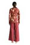 Buy_Shruti Sancheti_Red Silk Mul Print Floral Asymmetric Neck Jacket With Flared Pant 