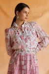 Buy_Shruti Sancheti_Pink Habutai Print Rosette Bloom Shirt With Paisley Checkered Skirt _Online_at_Aza_Fashions