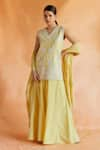 Buy_Shruti Sancheti_Yellow Silk Mul Embroidery Thread V Neck Sheesh Bloom Garden Kurta Palazzo Set _at_Aza_Fashions