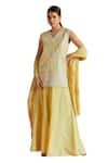 Buy_Shruti Sancheti_Yellow Silk Mul Embroidery Thread V Neck Sheesh Bloom Garden Kurta Palazzo Set _Online_at_Aza_Fashions