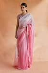 Buy_Shruti Sancheti_Pink Habutai Embroidery Thread Round Ombre Lace Border Saree With Bloom Blouse _at_Aza_Fashions