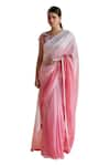 Shruti Sancheti_Pink Habutai Embroidery Thread Round Ombre Lace Border Saree With Bloom Blouse _Online_at_Aza_Fashions