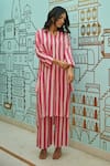 Buy_Kapraaaha_Pink Muslin V Neck Striped Tunic And Pant Set _at_Aza_Fashions