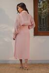 Shop_Kapraaaha_Pink Jacket Organza Collared Straight Dress With  _at_Aza_Fashions