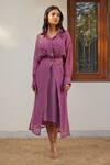 Buy_Kapraaaha_Purple Jacket Organza Collared Straight Midi Dress With 