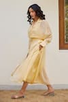 Kapraaaha_Yellow Jacket Or Collared Button Down Straight Dress With Women_at_Aza_Fashions