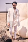 Buy_Kaaj Button x AZA_White Chanderi Silk Embroidery Mirror Border Sherwani Set _at_Aza_Fashions