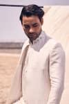 Shop_Kaaj Button x AZA_White Chanderi Silk Embroidery Mirror Border Sherwani Set _at_Aza_Fashions