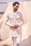 Kaaj Button x AZA_White Chanderi Silk Embroidery Mirror Border Sherwani Set _at_Aza_Fashions