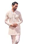 Buy_Kaaj Button x AZA_White Chanderi Silk Embroidery Mirror Border Sherwani Set 